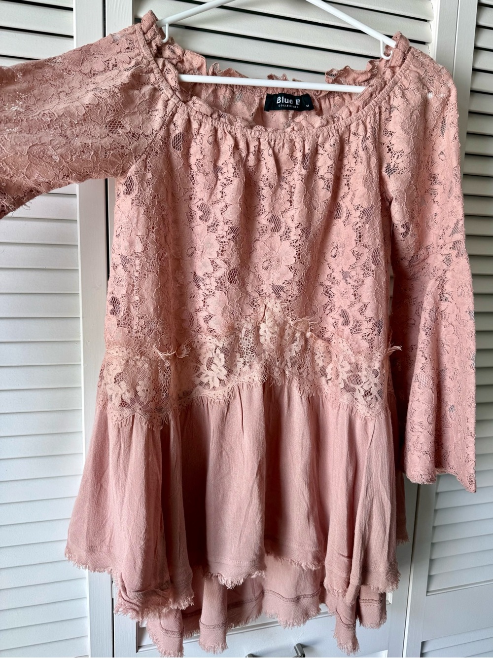 Blue Rain Dusty Rose Lace Tiered Mini Dress